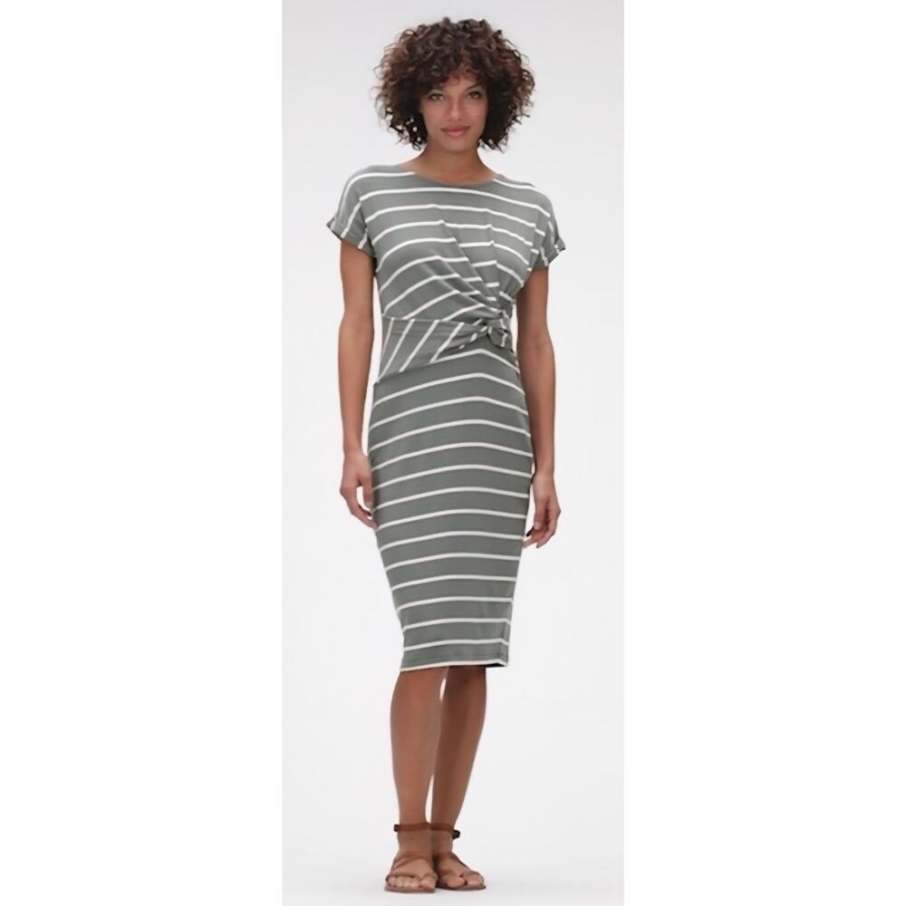 Gap Soft Spun Stripe Short Sleeve Twist Knot Front Midi T-Shirt Dress Size XL
